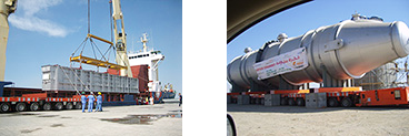 (left)Ship unloading operation (right)Carrying-in operation at destination